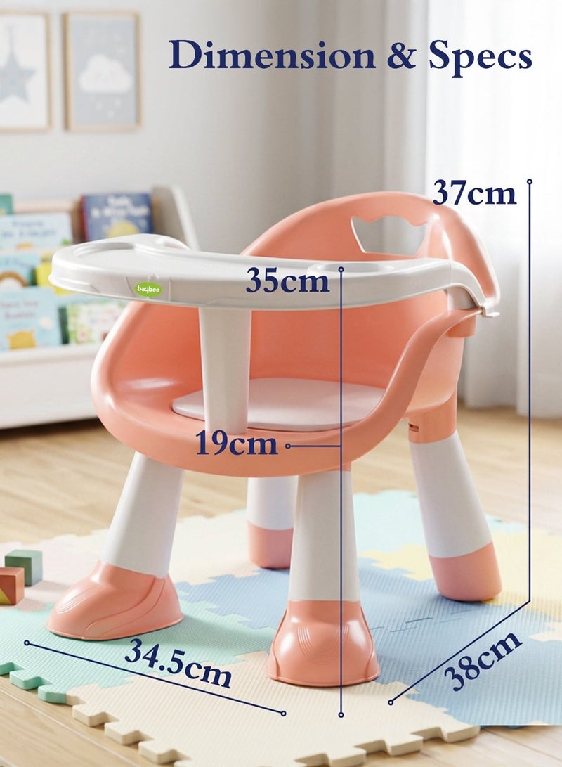 Baybee Kids Booster Seat for Baby with Feeding Tray | Portable Baby Feeding Chair & Dining Seat for Toddlers | Baby Chair with Food Tray | Baby Booster Chair for Eating Home Travel suitable for 1 to 5 Years Pink - Image 3