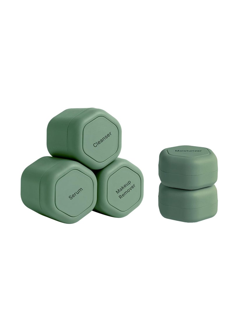 Cadence Cadence Travel Containers - Core Skincare Set - Magnetic Travel Capsules - 2 Small (0.56oz) & 3 Medium Capsules (1.32oz) with Cleanser, Moisturizer, Serum, Makeup Remover & Sun-Icon Label - Eucalyptus 