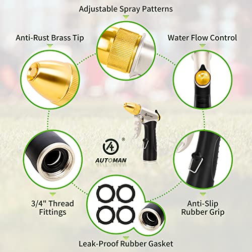 AUTOMAN Metal Hose Nozzle, High Pressure Garden Hose Sprayer, 100% Metal Water Hose Nozzle, Adjustable Watering Nozzle, Heavy Duty Garden Nozzle for Watering Plants & Lawns, Washing Cars & Pets - Image 3