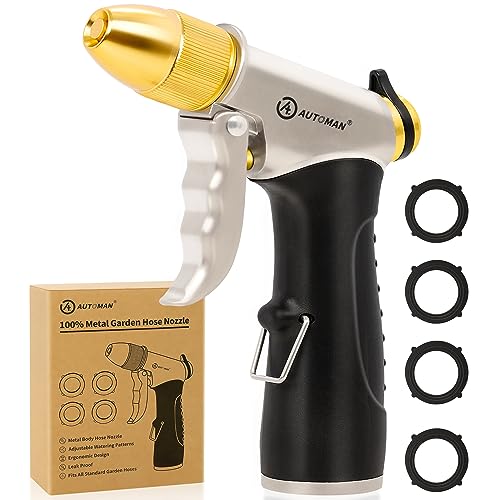 AUTOMAN Metal Hose Nozzle, High Pressure Garden Hose Sprayer, 100% Metal Water Hose Nozzle, Adjustable Watering Nozzle, Heavy Duty Garden Nozzle for Watering Plants & Lawns, Washing Cars & Pets - Image 1