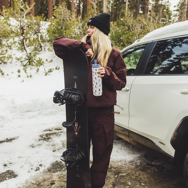 bottle bottle Insulated Water Bottle 24oz with Straw Lid and Handle for Sports Travel Gym Stainless Steel Water Bottles Double-Wall Vacuum Metal Leak Proof BPA-Free (Skiing) - Image 2