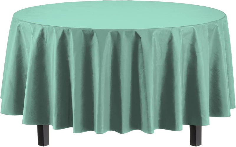 Exquisite Party Solids 12-Pack Premium Plastic Tablecloth 84in. Round Table Cover - Light Mint - Image 2