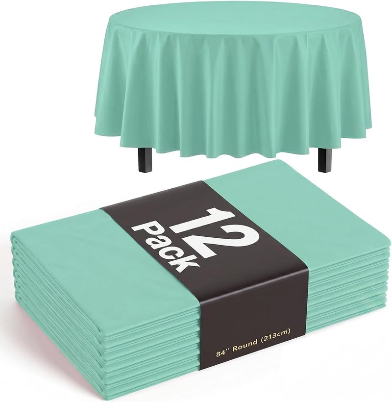 Exquisite Party Solids 12-Pack Premium Plastic Tablecloth 84in. Round Table Cover - Light Mint - Image 1