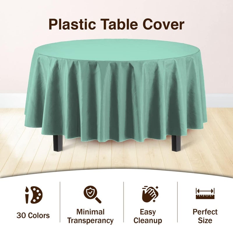 Exquisite Party Solids 12-Pack Premium Plastic Tablecloth 84in. Round Table Cover - Light Mint - Image 3