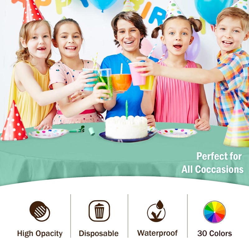 Exquisite Party Solids 12-Pack Premium Plastic Tablecloth 84in. Round Table Cover - Light Mint - Image 5