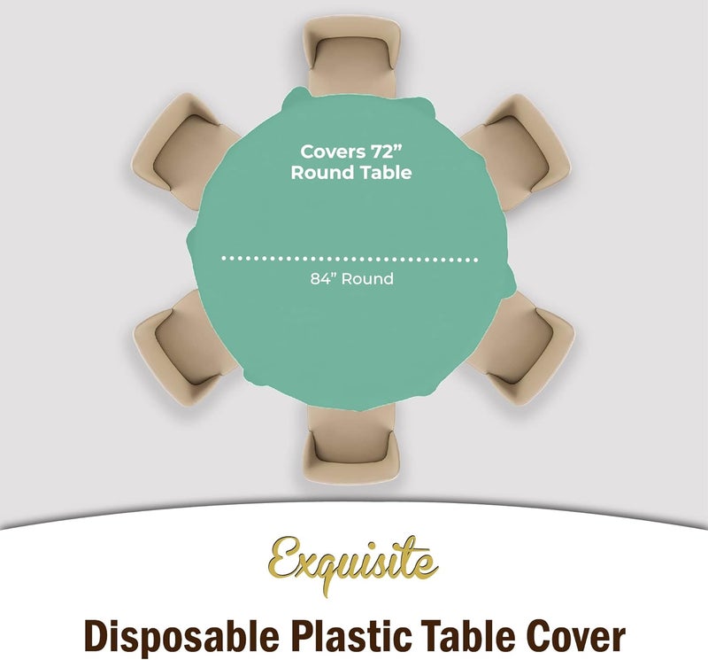 Exquisite Party Solids 12-Pack Premium Plastic Tablecloth 84in. Round Table Cover - Light Mint - Image 4