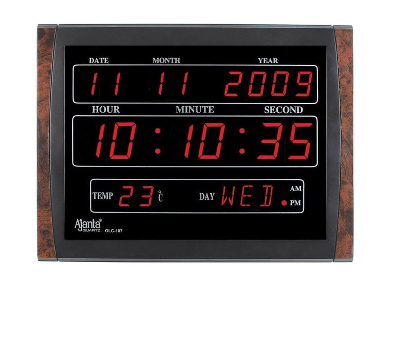 Ajanta Quartz Plastic Digital Red LED Abstract Rectangle Wall Clock (OLC - 107, Black, 39.6 cm x 29.6 cm x 4.5 cm) - Image 2