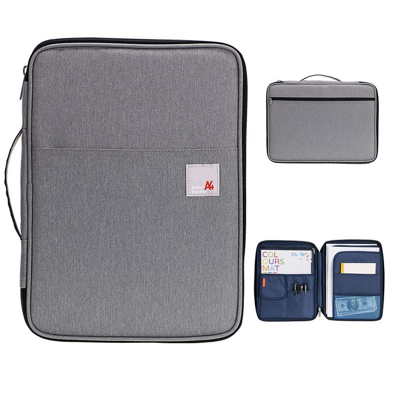 BTSKY New Universal A4 Document Bags Portfolio Organizer- Waterproof Travel Gear Organizer Zipper Case/Document File Bag for Ipads, Notebooks, Pens, Document Dark Grey New - Image 1