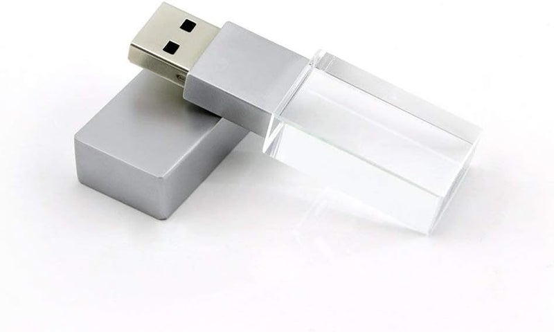 HONGPAS New Crystal Transparent Rectangle Genuine USB Flash Drive 3.0 LED Light Memory Stick Birthday Wedding Gift Pen Drive,Silver (32GB) - Image 4