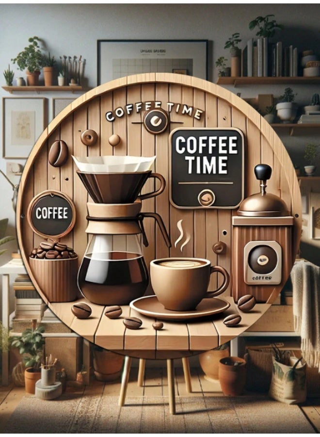 Round Coffee-Themed Wooden Wall Sign – Vintage Coffee Time Wall Decor – 20cm Rustic Coffee Bar Wall Art for Kitchen, Café & Coffee Corner - Image 1