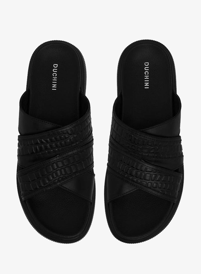 DUCHINI Men Leather Cross Strap Sandals - Image 2