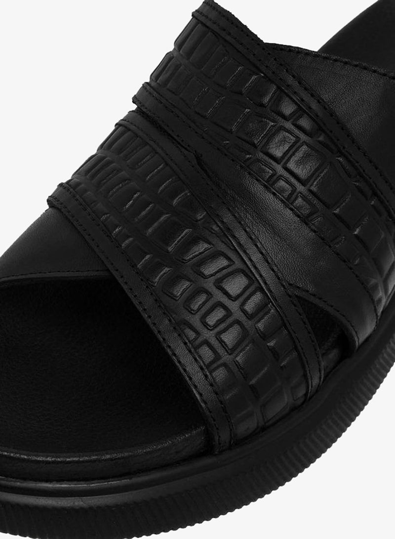 DUCHINI Men Leather Cross Strap Sandals - Image 4