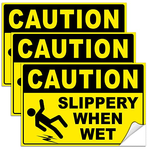 DIMARONGTON Caution Slippery When Wet Stickers, 4x6 Vinyl Decals, Caution Wet Floor Sign, 3 Pack - Image 1