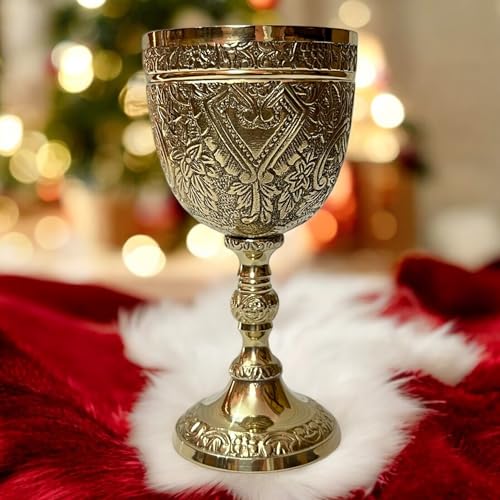 Morcomart Handmade Brass Wine Chalice Goblet – Artisanal Craftsmanship, Antique Vintage Design – Elegant Cups for Wedding, Church, Festive Events (Polished Brass) - Image 3
