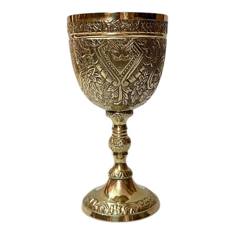 Morcomart Handmade Brass Wine Chalice Goblet – Artisanal Craftsmanship, Antique Vintage Design – Elegant Cups for Wedding, Church, Festive Events (Polished Brass) - Image 4