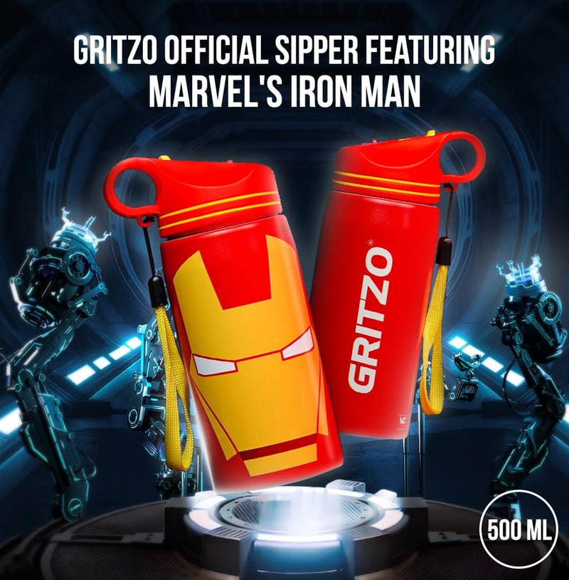 Gritzo Iron Man Sipper Bottle (Red, 500ml) | BPA Free, Leak-Proof - Image 3