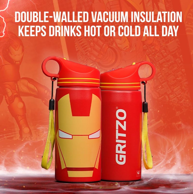 Gritzo Iron Man Sipper Bottle (Red, 500ml) | BPA Free, Leak-Proof - Image 5