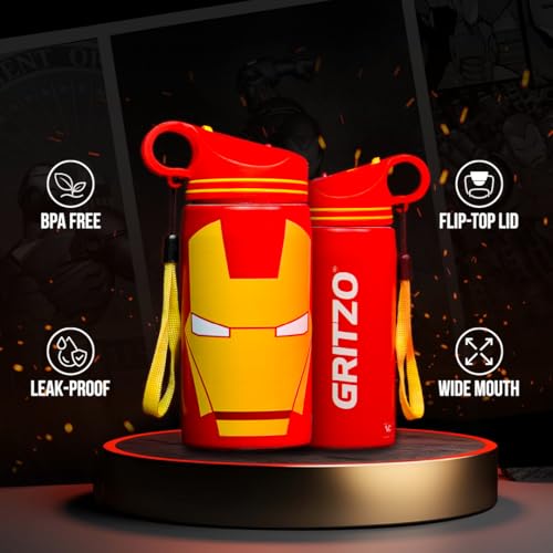 Gritzo Iron Man Sipper Bottle (Red, 500ml) | BPA Free, Leak-Proof - Image 4