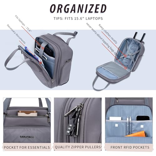 VANKEAN Carry On Underseat 16-inch Multi-functional Underseater Lightweight Overnight Suitcase with Wheels, Roller Case for Men Women Travel Business, Dark Grey - Image 4