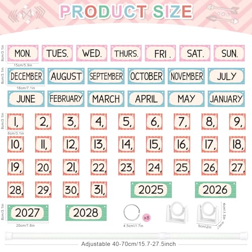 Yewfold Boho Flip Calendar for Classroom with Adjustable Holder，Flip Calendar with 54 Date Cards for Home Elementary Kindergarten Classroom Decor - Image 2