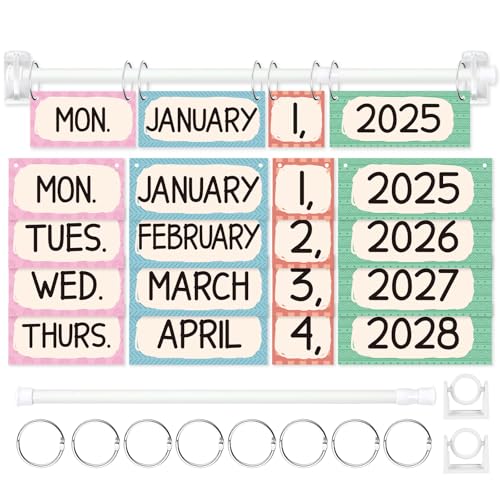 Yewfold Boho Flip Calendar for Classroom with Adjustable Holder，Flip Calendar with 54 Date Cards for Home Elementary Kindergarten Classroom Decor - Image 1