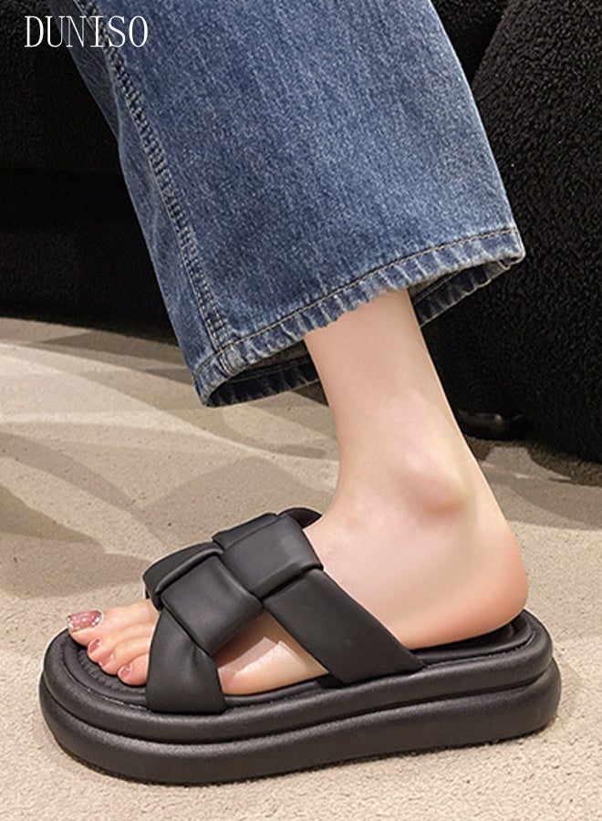 DUNISO Women's Summer Walking Sandals Air Cushion Support Platform Open Tole Slippers Comfortable Casual Wedge Sandals with Non-slip Soles Thick Sole Beach Slippers Indoor and Out Door - Image 5