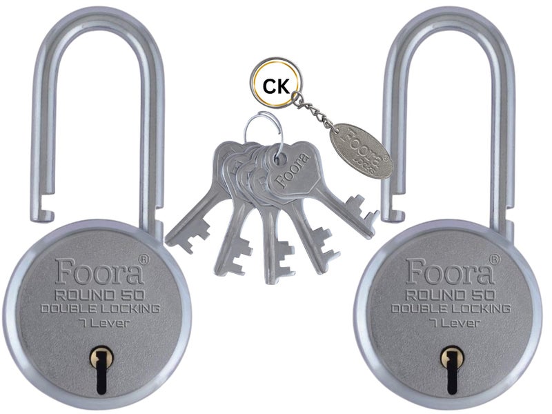 Foora Small Lock and Keys, Long Neck Shackle Door Lock for Home, Shop Same Key for Multiple Lock, 2 Padlock 5 Same Key Lock Set, Common Key Lock Set of 2 Silver Finish - Image 1