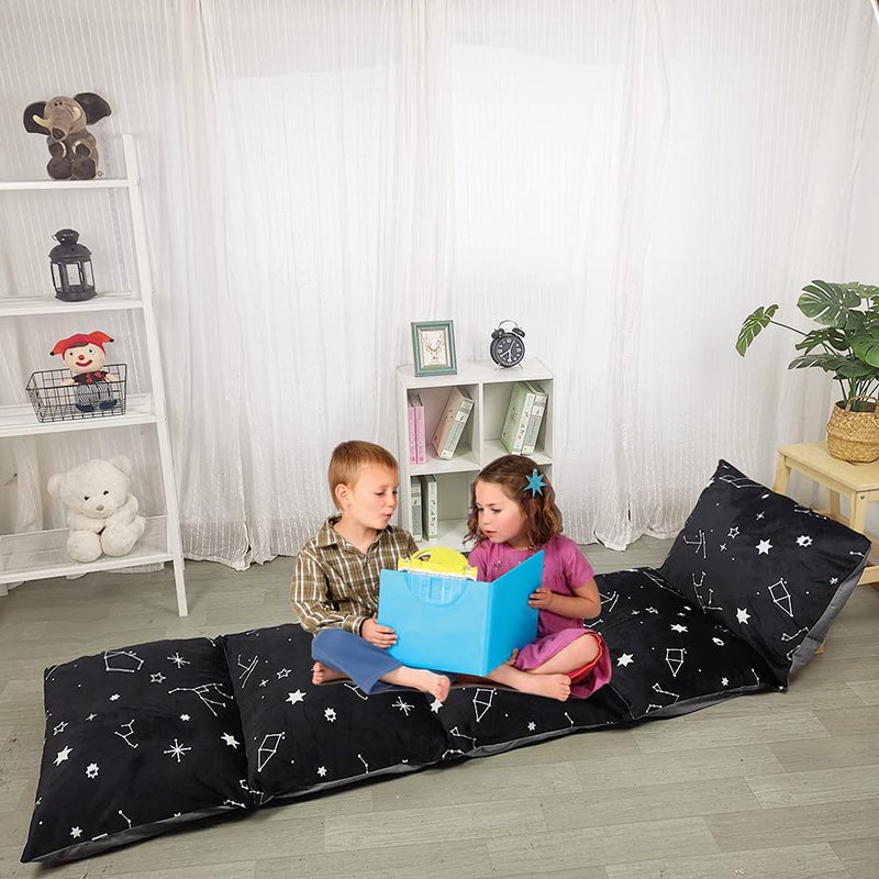ICOPUCA Floor Lounger Pillow casing for boy Girl Soft Minky Plush Black Constellation Print CoverSleeveCasing ONLY Perfect Reading and Watching TV Cushion Excellent for Sleepovers King Size