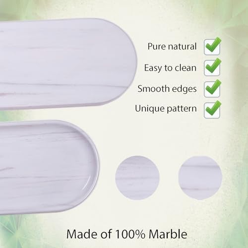 VeroBell Marble Tray 9.8”x4.7”x0.6”| Oval Stone Tray for Kitchen Counter, Bathroom Vanity & Jewelry Organization – Natural Durable Marble Design (Star White)‌ - Image 2