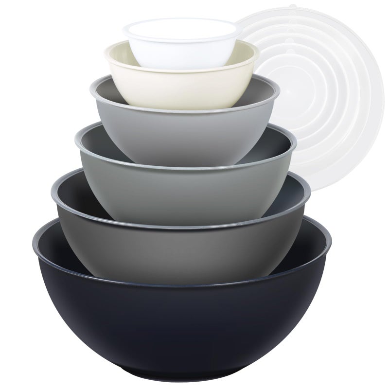 Greentainer Plastic Mixing Bowls with Lids Set 12 Piece Colorful Mixing Bowl Set for Kitchen Nesting Storage Bowls for Baking PreppingCooking and Serving Food  Microwave and Freezer SafeGrey