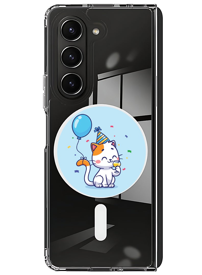 Theodor Magnetic Case for Samsung Galaxy Z Fold 5 Compatible with MagSafe Wireless Charging, Shockproof Phone Bumper Cover Cute Cat Birthday - Image 1