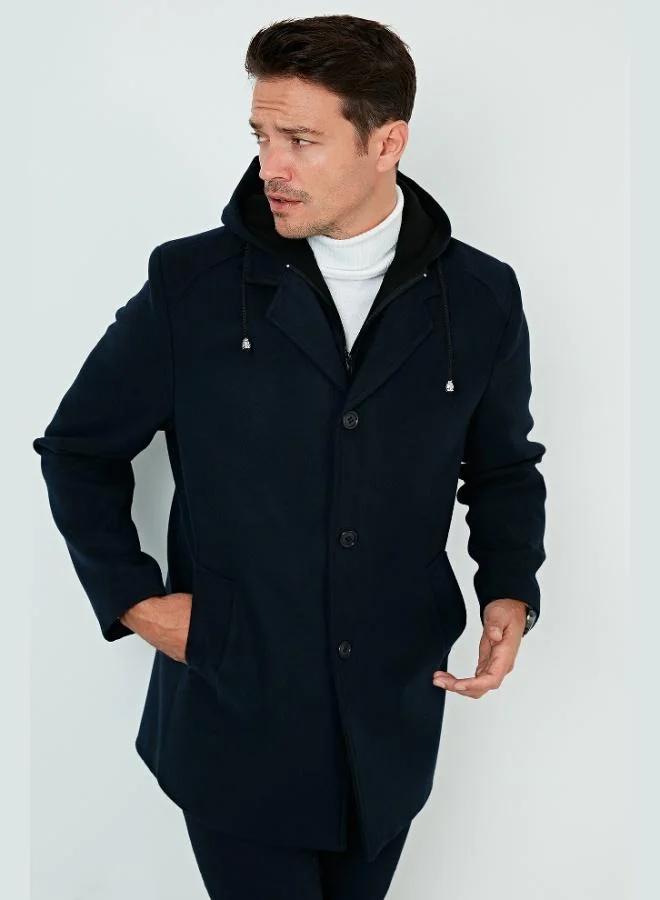 بوراتي معطف كشمير رمادي بقبعة قابلة للإزالة بقصة ضيقة للرجال