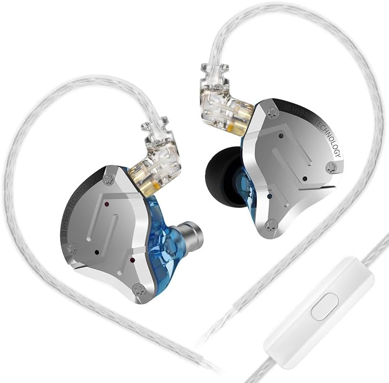Kinboofi سماعات أذن KZ ZS10 Pro 5 مشغل 4BA 1DD، شاشة داخل الأذن من KZ IEM سماعات سلكية عالية الدقة مع كابل قابل للفصل 0.75 مم ثنائي السن، سماعات IEM للمغني والموسيقي وعازف الدرامز (أزرق مع ميكروفون) - Image 1