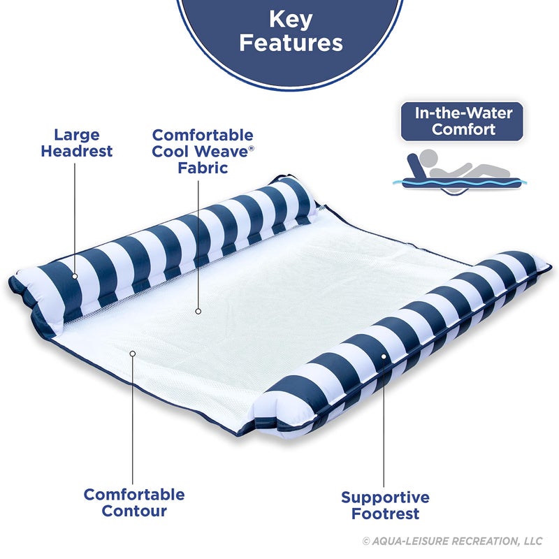 Aqua Leisure Aqua 2-in-1 Catalina XL Pool Float & Water Hammock – 1-2 Person, Multi-Purpose Inflatable Pool Floats for Adults – Patented Thick, Non-Stick PVC Material – Navy/White Stripe - Image 4