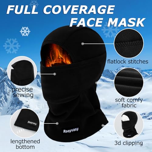 rooyvany Fleece Balaclava Ski Mask for Men&Women,Warm/Windproof/Lightweight Winter Face Mask for Skiing/Snowboarding/Cycling (Black) - Image 3