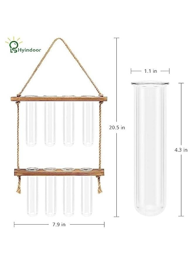 Generic HYINDOOR Wall Hanging Planter Terrarium 2 Tired Test Tube Vase Glass Planter Plant Propagation Station Plant Hangers of Rope with Wooden Stand and 8 Tubes for Hydroponic Plant Cutting  - Image 3