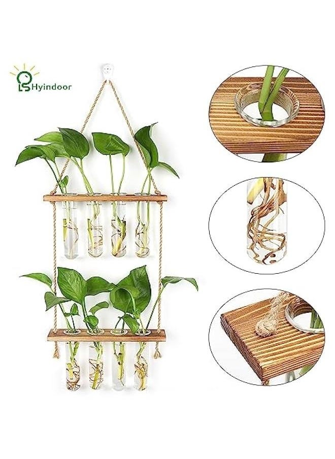 Generic HYINDOOR Wall Hanging Planter Terrarium 2 Tired Test Tube Vase Glass Planter Plant Propagation Station Plant Hangers of Rope with Wooden Stand and 8 Tubes for Hydroponic Plant Cutting  - Image 5