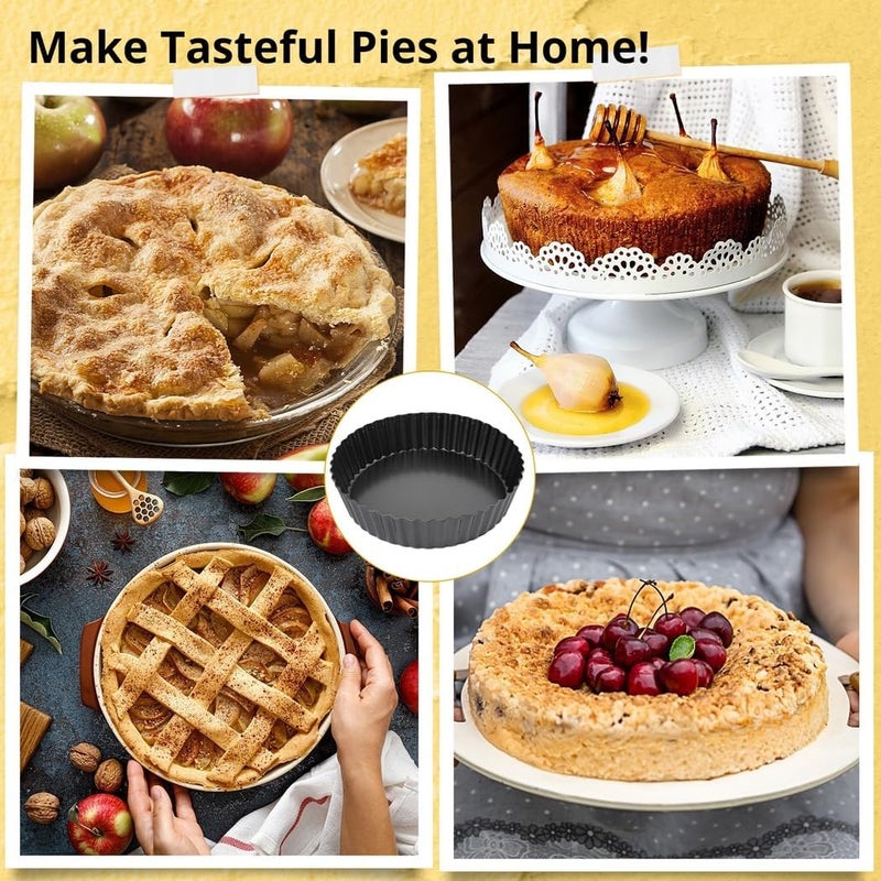 2 Packs Carbon Steel Baking Pan Dish, Fluted Round Tart Quiche Pie Pans, 9''/22.8 Cm Pie Pans with Removable Bottom, Easy to Use and Clean, Non-Stick Tart Pans - Image 2