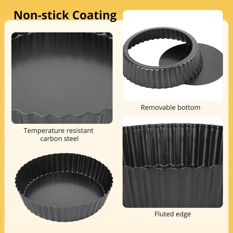 2 Packs Carbon Steel Baking Pan Dish, Fluted Round Tart Quiche Pie Pans, 9''/22.8 Cm Pie Pans with Removable Bottom, Easy to Use and Clean, Non-Stick Tart Pans - Image 4