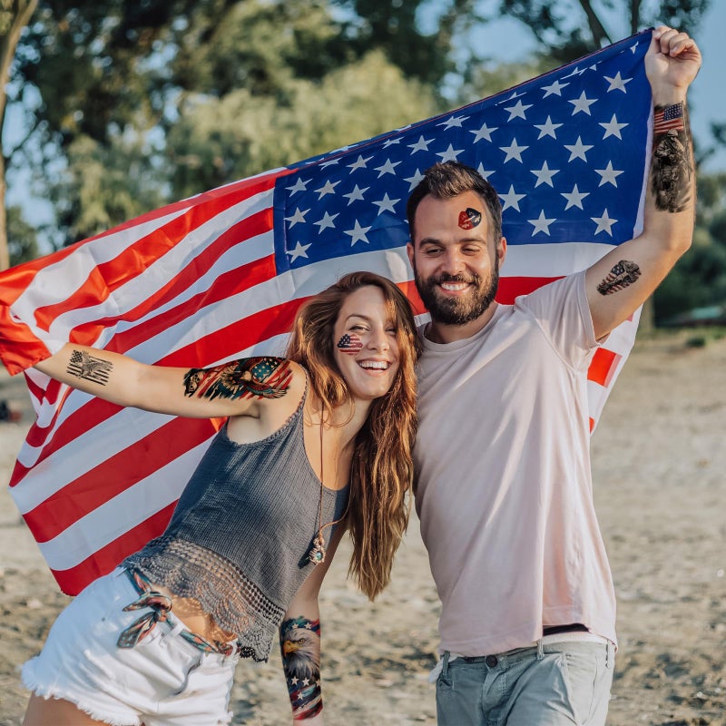 atydkug 77 Sheets Independence Day Temporary Tattoo for Women Men, 17 Half Arm 4th of July Fake Tattoos, 60 Tiny American Flag Eagle Dog Cat Cow Memorial Labor Day Patriotic Body Tattoos - Image 5