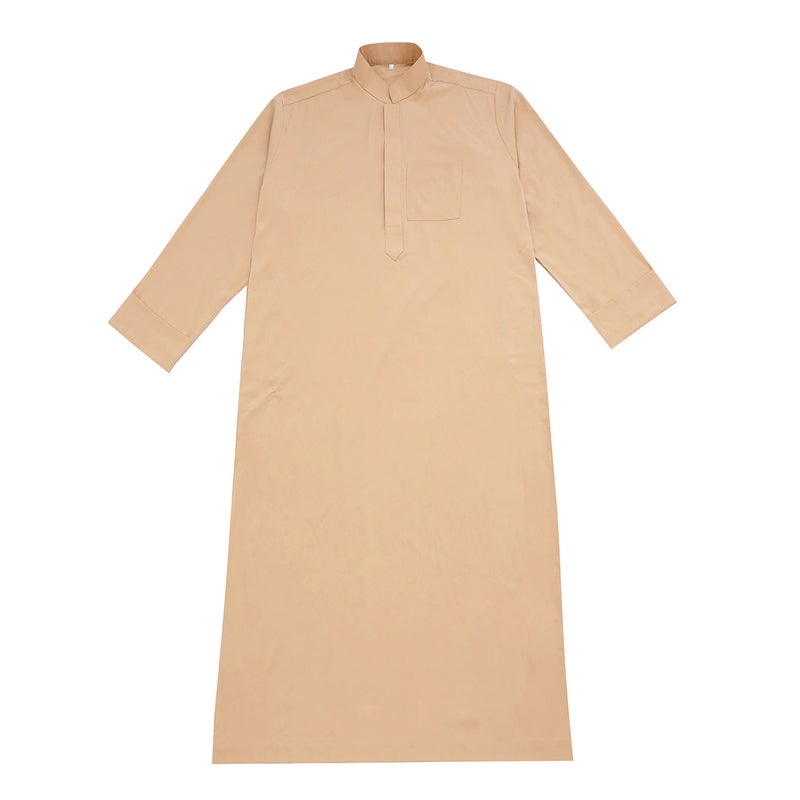 Men's Long Sleeve Stand Collar Ethnic Kurta with Patchwork Design, Lightweight Polyester Cotton Blend Pullover - Image 5