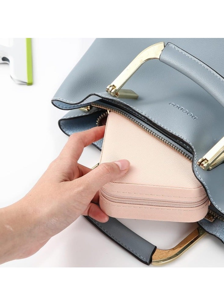 Small Leather Jewelry Box Easy Carry Jewelry Ring Organizer Gift Box for Girls Women - Jewelry Case Box Makeup Cosmetic Organizer for Women - Holder for Necklaces Earrings Bracelets Rings Accessories Organizer, Jewelry Box for Earrings Bracelets Rings Necklaces Storage Jewelry Box Organizer Jewelry Box Case for Accessories Makeup, Accessories Organizer Gold Silver Accessories Organizer - Small Travel Jewelry Box PU Leather Bag Organizer Portable Display for Women for Necklaces Earrings Rings Accessories - Image 5