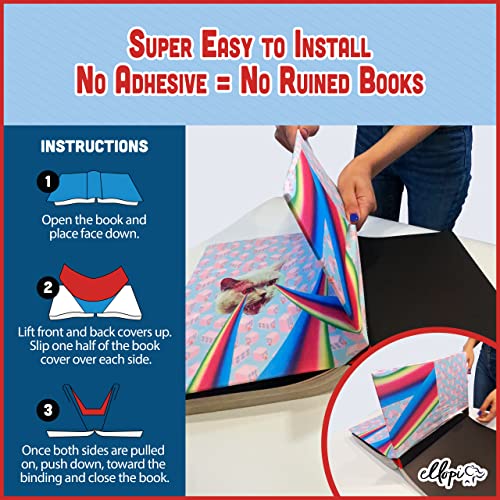 ELLOPI Fun Design, Easy Apply Book Cover 1 Pack. Stretchable Jumbo Jacket Fits Most Hardcover Textbooks Up to 9 x 11. Adhesive-Free, Nylon Fabric Protectors. Washable and Reusable School Supply for Students - Image 4