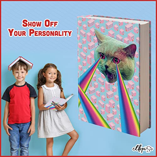 ELLOPI Fun Design, Easy Apply Book Cover 1 Pack. Stretchable Jumbo Jacket Fits Most Hardcover Textbooks Up to 9 x 11. Adhesive-Free, Nylon Fabric Protectors. Washable and Reusable School Supply for Students - Image 3