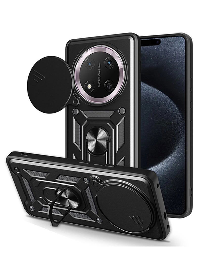 Case for Huawei Honor X9C / Honor Magic 7 Lite with Sliding Camera Cover, Kickstand, PC+TPU Dual-Layer,Black - Image 1