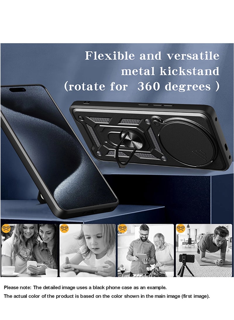 Case for Huawei Honor X9C / Honor Magic 7 Lite with Sliding Camera Cover, Kickstand, PC+TPU Dual-Layer,Black - Image 3