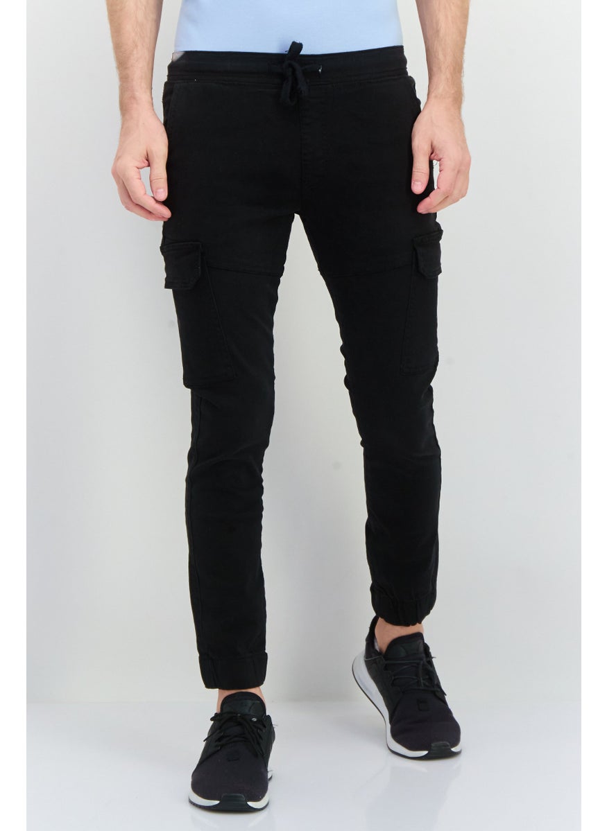 CROSSHATCH Men Tapered Fit Solid Cargo Pants, Black  - Image 1