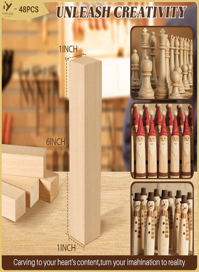 YIPLED 48PCS Basswood Carving Blocks, 6x1x1 inch Soft Whittling Wood Blocks for Easy Carving, Carving Wood Blocks - Smooth Carving, No Cracks, Easy to Paint - Image 2