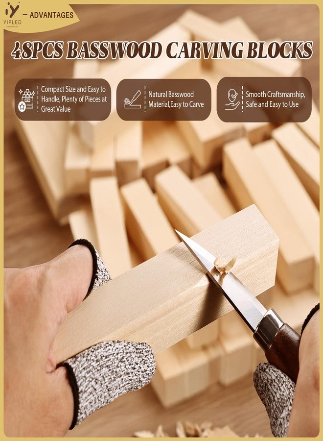 YIPLED 48PCS Basswood Carving Blocks, 6x1x1 inch Soft Whittling Wood Blocks for Easy Carving, Carving Wood Blocks - Smooth Carving, No Cracks, Easy to Paint - Image 3