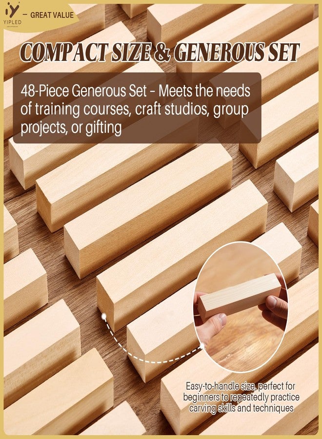 YIPLED 48PCS Basswood Carving Blocks, 6x1x1 inch Soft Whittling Wood Blocks for Easy Carving, Carving Wood Blocks - Smooth Carving, No Cracks, Easy to Paint - Image 4